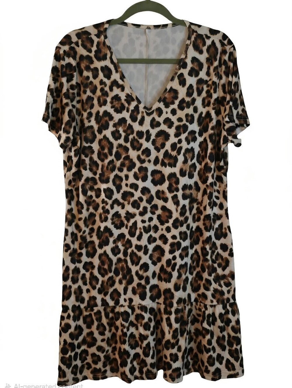 Leopard Print V-Neck Ruffled Hem Dress - Picture 2 of 7